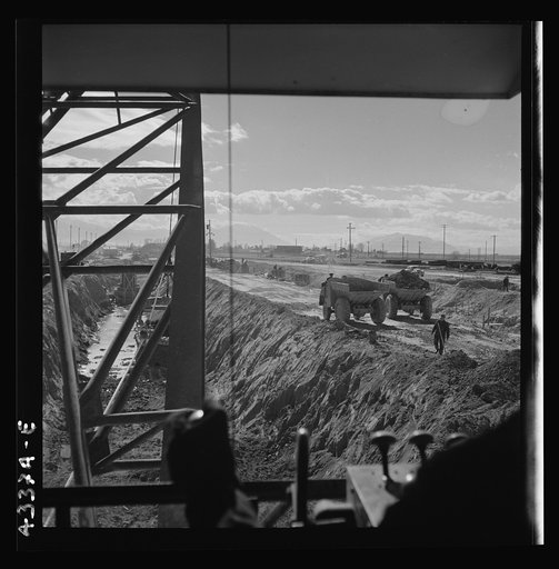 Columbia Steel Company at Geneva, Utah. Draglines are working day and night excavating for the building of open hearth furnaces for a new steel mill which will make important additions to the vast amount of steel needed for the war effort