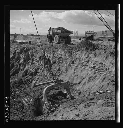 Columbia Steel Company at Geneva, Utah. Draglines are working day and night excavating for the building of open hearth furnaces for a new steel mill which will make important additions to the vast amount of steel needed for the war effort