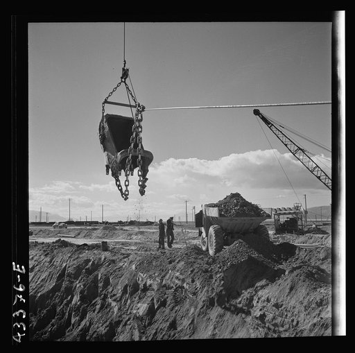 Columbia Steel Company at Geneva, Utah. Draglines are working day and night excavating for the building of open hearth furnaces for a new steel mill which will make important additions to the vast amount of steel needed for the war effort