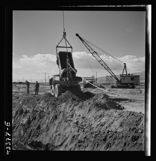 Untitled photo, possibly related to: Columbia Steel Company at Geneva, Utah. Draglines are working day and night excavating for the building of open hearth furnaces for a new steel mill which will make important additions to the vast amount of steel needed for the war effort