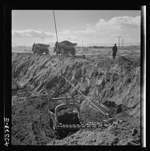 Untitled photo, possibly related to: Columbia Steel Company at Geneva, Utah. Draglines are working day and night excavating for the building of open hearth furnaces for a new steel mill which will make important additions to the vast amount of steel needed for the war effort