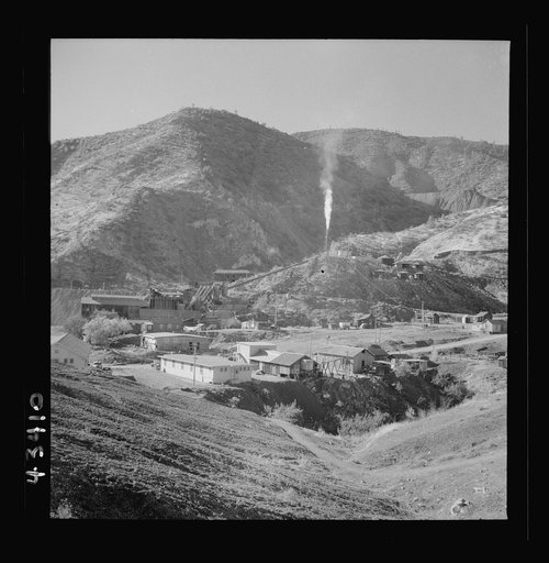 Untitled photo, possibly related to: New Idria, California. The mercury extraction plant of the New Idria Quicksilver Mining Company where mercury is obtained from cinnabar mined at nearby workings