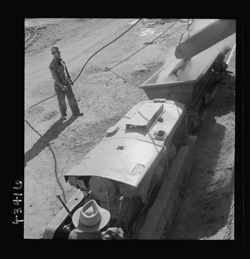 Untitled photo, possibly related to: New Idria, California. A mining car used at the workings of the New Idria Quicksilver Mining Company to haul cinnabar, an ore containing mercury