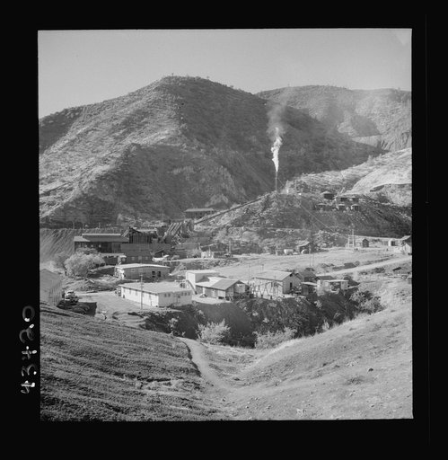 Untitled photo, possibly related to: New Idria, California. The mercury extraction plant of the New Idria Quicksilver Mining Company where mercury is obtained from cinnabar mined at nearby workings