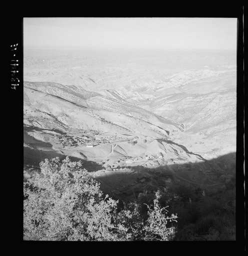Untitled photo, possibly related to: New Idria, California. A birds-eye view of New Idria showing vicinity of the mine workings and, in the valley, the mercury extraction plant of the New Idria Quicksilver Mining Company
