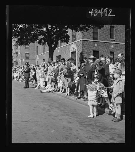 Brooklyn, New York. Crowds watching the Anniversary Day parade of the Sunday school of the Church of the Good Shepherd