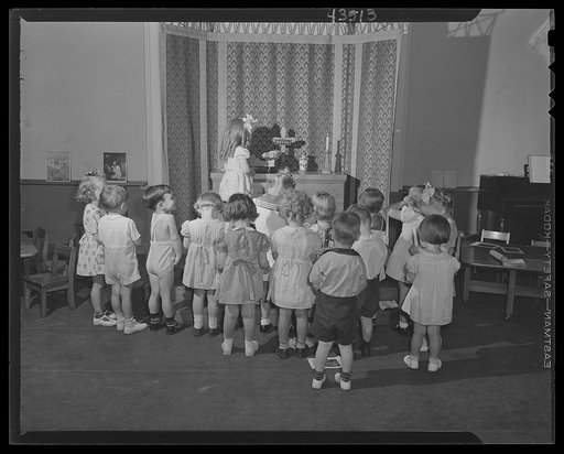 Brooklyn, New York. Children before the children's altar at the sunday school of the Church of the Good Shepherd