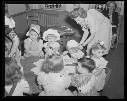 Brooklyn, New York. Children making drawings at the Sunday school of the Church of the Good Shepherd