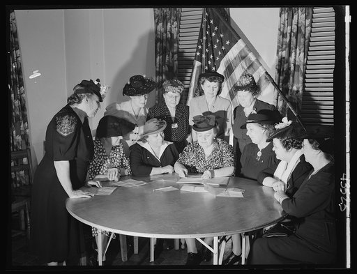 Brooklyn, New York. A meeting of the M. M. M. (Mothers on Men in Military) club in the community house of the Church of the Good Shepherd