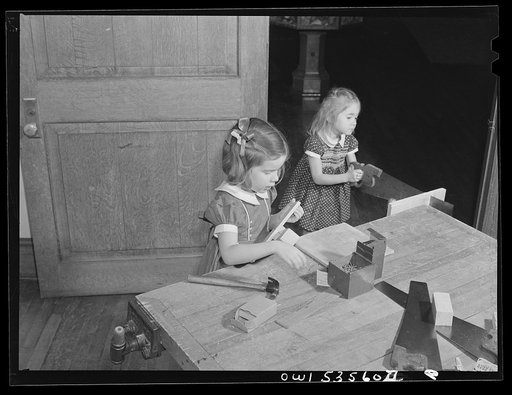 Wilmington, Delaware. Tower High School, noted country day school for pupils from three to eighteen years of age. Two small girls in the arts and crafts classroom