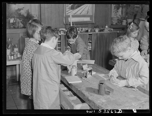 Wilmington, Delaware. Tower Hill School, noted country day school for pupils from three to eighteen years of age. Boys and girls in an arts and crafts classroom