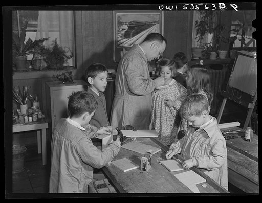 Wilmington, Delaware. Tower Hill School, noted country day school for pupils from three to eighteen years of age. Boys and girls and an instructor in an arts and crafts class