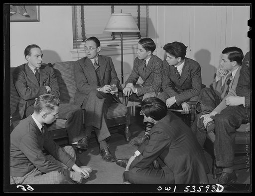 Wilmington, Delaware. Tower Hill School, noted country day school for pupils from three to eighteen years of age. A group of boys gathering informally with an instructor