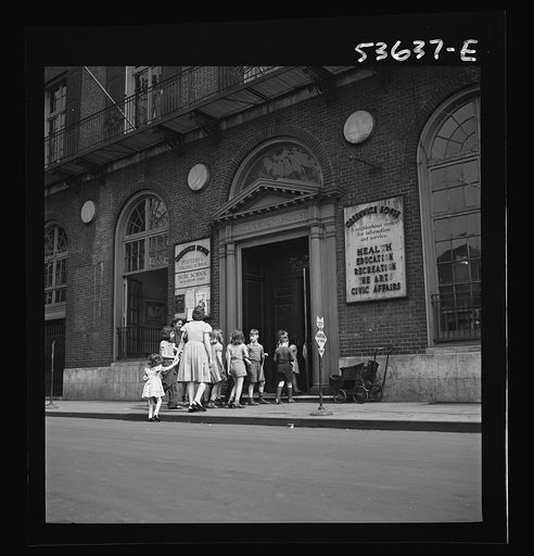 New York, New York. Children of working mothers who receive day care at Greenwich House, returning from a trip to a zoo or some other place of interest, escorted by members of the nursery school staff