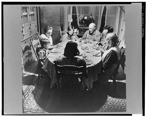 East Montpelier, Vermont. The Charles Ormsbee family at dinner