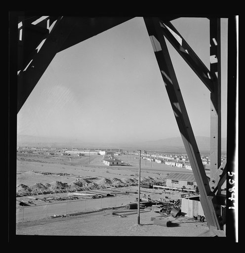Las Vegas, Nevada. A view from a watchtower, showing the Basic Magnesium Incorporated plant, its 1,000 unit housing development, transmission lines and roads
