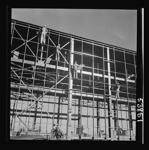 Las Vegas, Nevada. Painters at work seventy feet above ground on the gigantic construction of the Basic Magnesium Incorporated plant in the southern Nevada desert