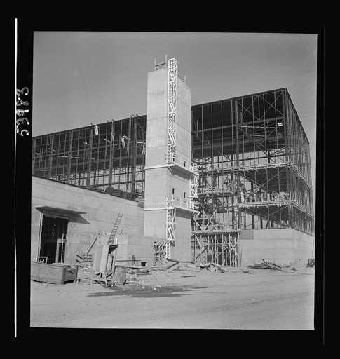 Untitled photo, possibly related to: Las Vegas, Nevada. A view of the steel structure of one of the huge buildings being built at the Basic Magnesium Incorporated plant which will produce the lightest of all metals for aircraft and other wartime manufacturing