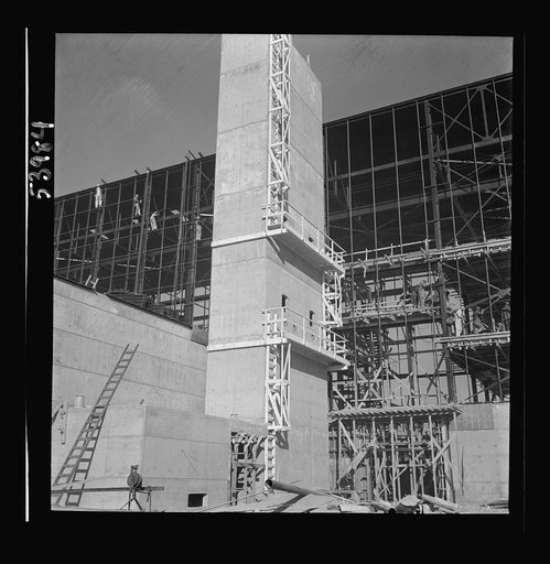 Untitled photo, possibly related to: Las Vegas, Nevada. A view of the steel structure of one of the huge buildings being built at the Basic Magnesium Incorporated plant which will produce the lightest of all metals for aircraft and other wartime manufacturing