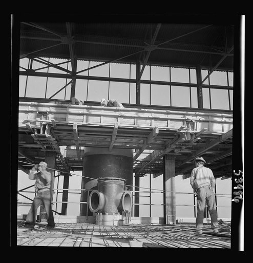 Untitled photo, possibly related to: Las Vegas, Nevada. A view of the steel structure of one of the huge buildings being built at the Basic Magnesium Incorporated plant which will produce the lightest of all metals for aircraft and other wartime manufacturing