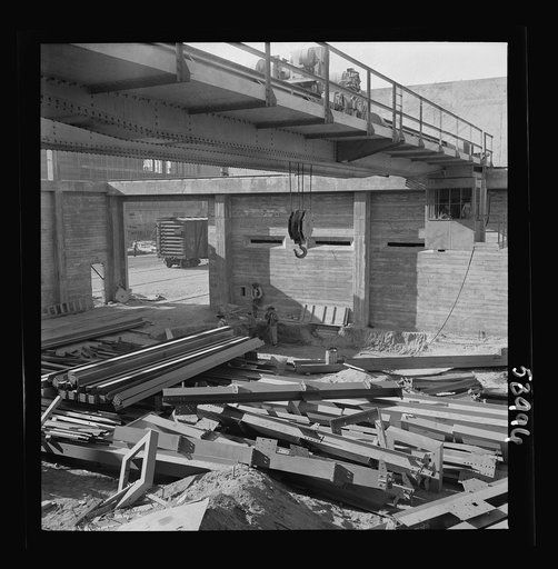 Untitled photo, possibly related to: Las Vegas, Nevada. Piles of steel girders for the construction of refineries at the Basic Magnesium plant