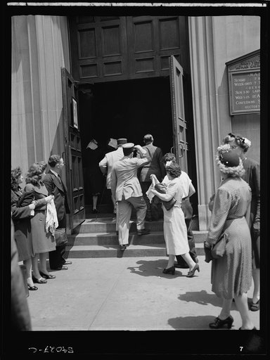 New York, New York. June 6, 1944. Noon mass at Saint Vincent de Paul's Church on D-day