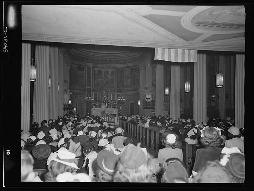 New York, New York. June 6, 1944. Noon mass at Saint Vincent de Paul's Church on D-day
