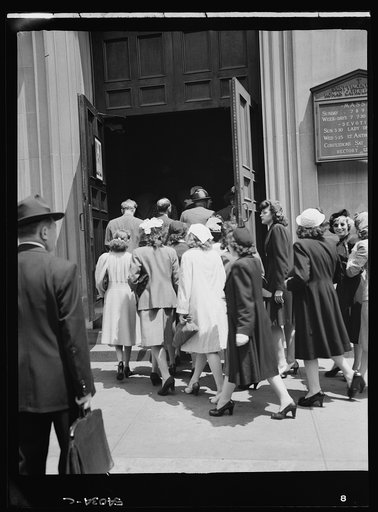 New York, New York. June 6, 1944. Noon mass at Saint Vincent de Paul's Church on D-day