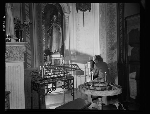 New York, New York. June 6, 1944. Noon mass at Saint Vincent de Paul's Church on D-day