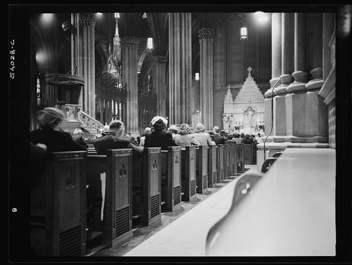 New York, New York. Seven o'clock mass on D-day in the Lady Chapel, Saint Patrick's Cathedral