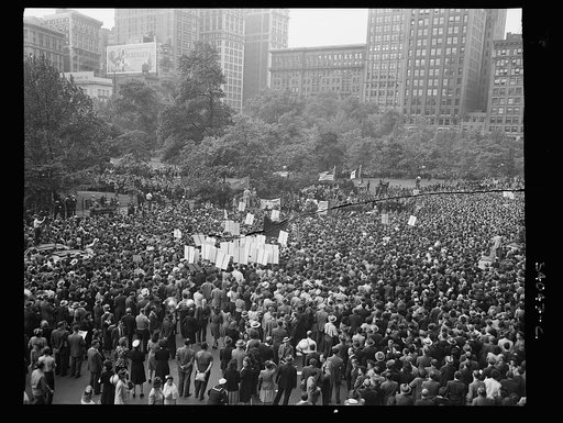 New York, New York. A crowd on D-Day in Madison Square