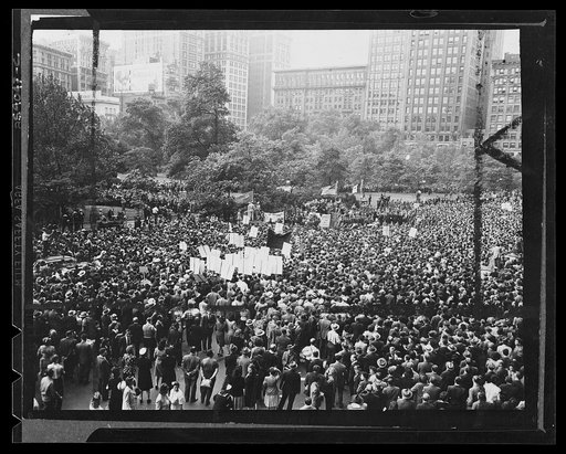 New York, New York. A crowd on D-Day in Madison Square