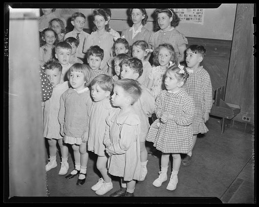 New York, New York. Preschool age children at L'Ecole maternelle francais on D-day