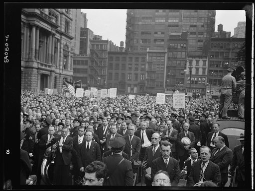 New York, New York. A crowd on D-day in Madison Square