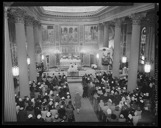 New York, New York. June 6, 1944. Noon mass at Saint Vincent de Paul's Church on D-day
