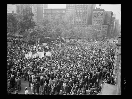 New York, New York. A crowd on D-day in Madison Square