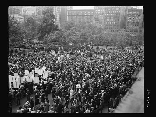 New York, New York. A crowd on D-day in Madison Square