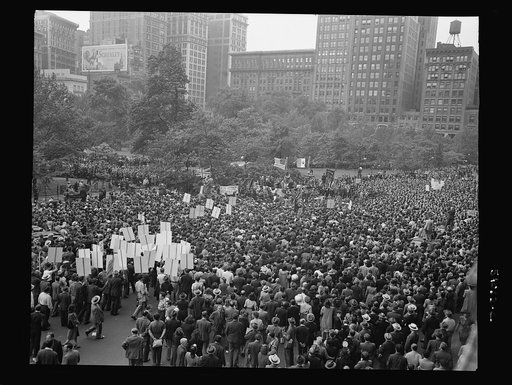 New York, New York. A crowd on D-day in Madison Square