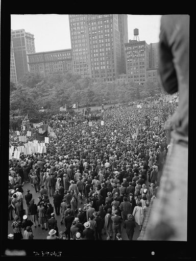New York, New York. A crowd on D-day in Madison Square