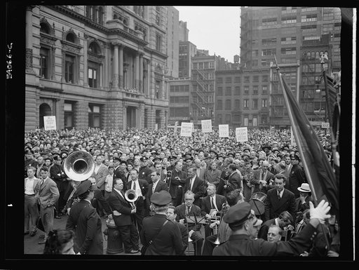New York, New York. A crowd on D-day in Madison Square
