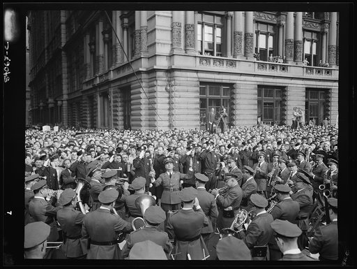 New York, New York. A crowd on D-day in Madison Square
