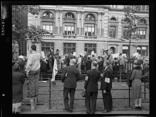 New York, New York. A crowd on D-day in Madison Square