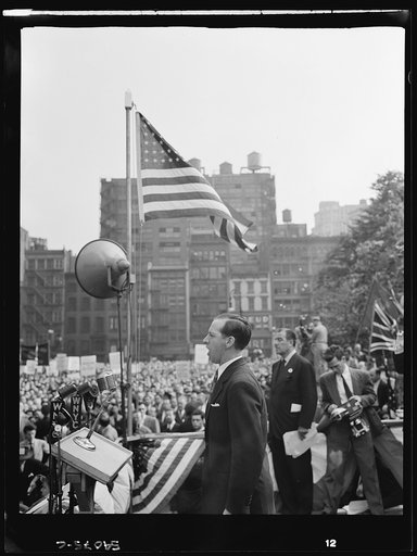 New York, New York. June 6, 1944. John Dudley at the D-day rally in Madison Square