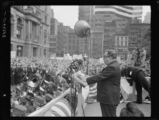 New York, New York. June 6, 1944. Mayor La Guardia at the D-day rally in Madison Square