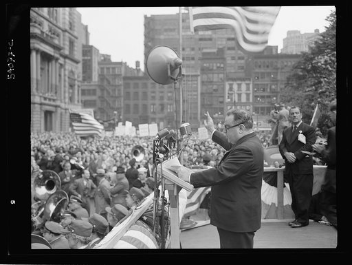 New York, New York. Mayor Fiorello La Guardia at the D-day rally in Madison Square