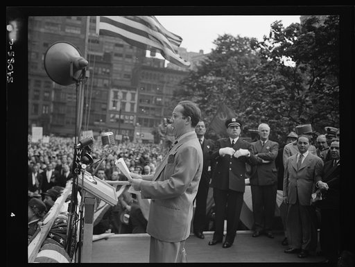 New York, New York. June 6, 1944. Igor Gorin at the D-day rally in Madison Square
