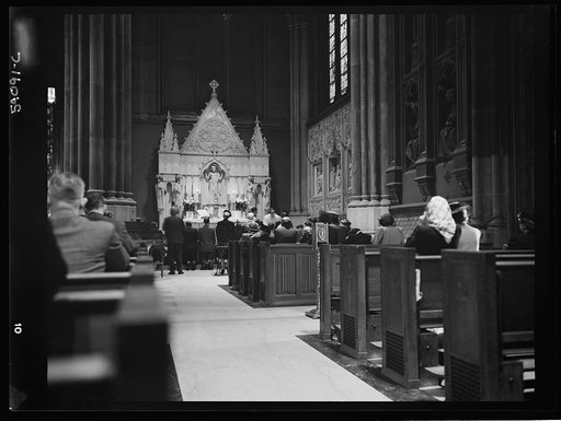 New York, New York. June 6, 1944. Seven o'clock mass on D-day in the Lady Chapel, Saint Patrick's Cathedral