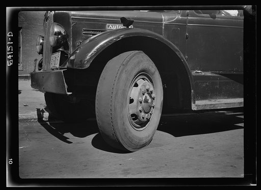 Washington, D.C. A close-up view of a worn-out tire on an autocar van