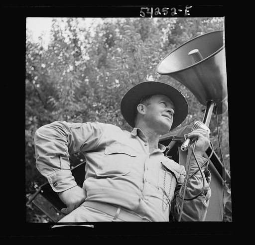 Fort Belvoir, Virginia. A sergeant issuing orders over a loud speaker