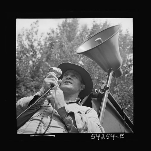 Untitled photo, possibly related to: Fort Belvoir, Virginia. A sergeant issuing orders over a loud speaker
